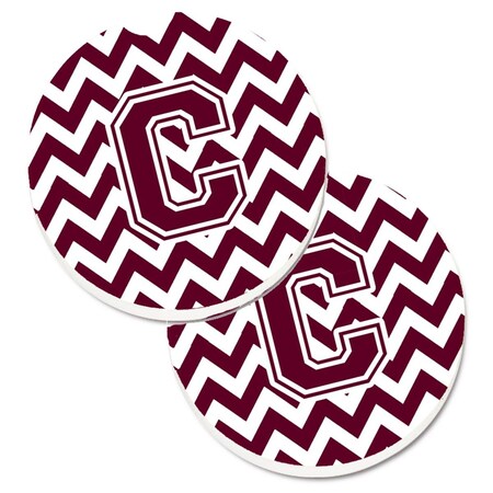 Carolines Treasures Letter C Chevron Maroon and White  Cup Holder Car Coaster, PK2 CJ1051-CCARC